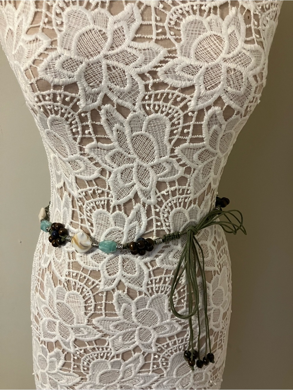 Handmade Beaded Tie Belt - macrame beaded accent belt